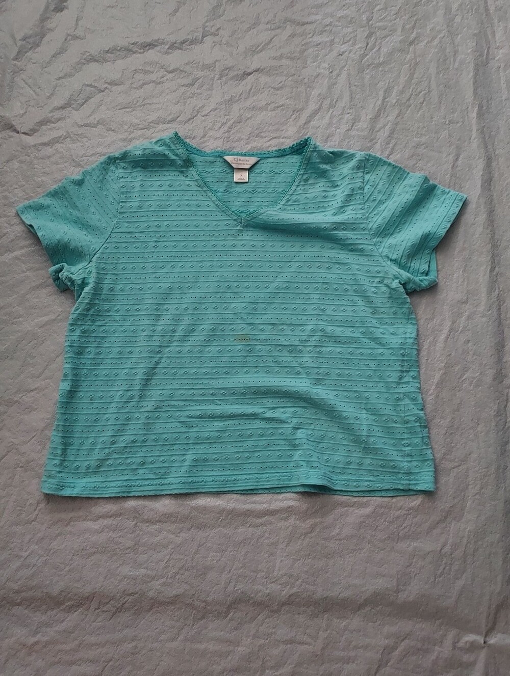 CJ Banks Turquoise Eyelet V-Neck Short Sleeve Tee